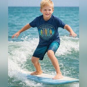 Gildan Kids Tee with Surfboard Graphic - Blue OBX XS